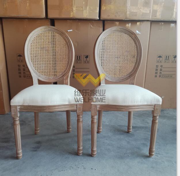 Factory wholesale antique wooden cane rattan Back louis dining chair wedding chair